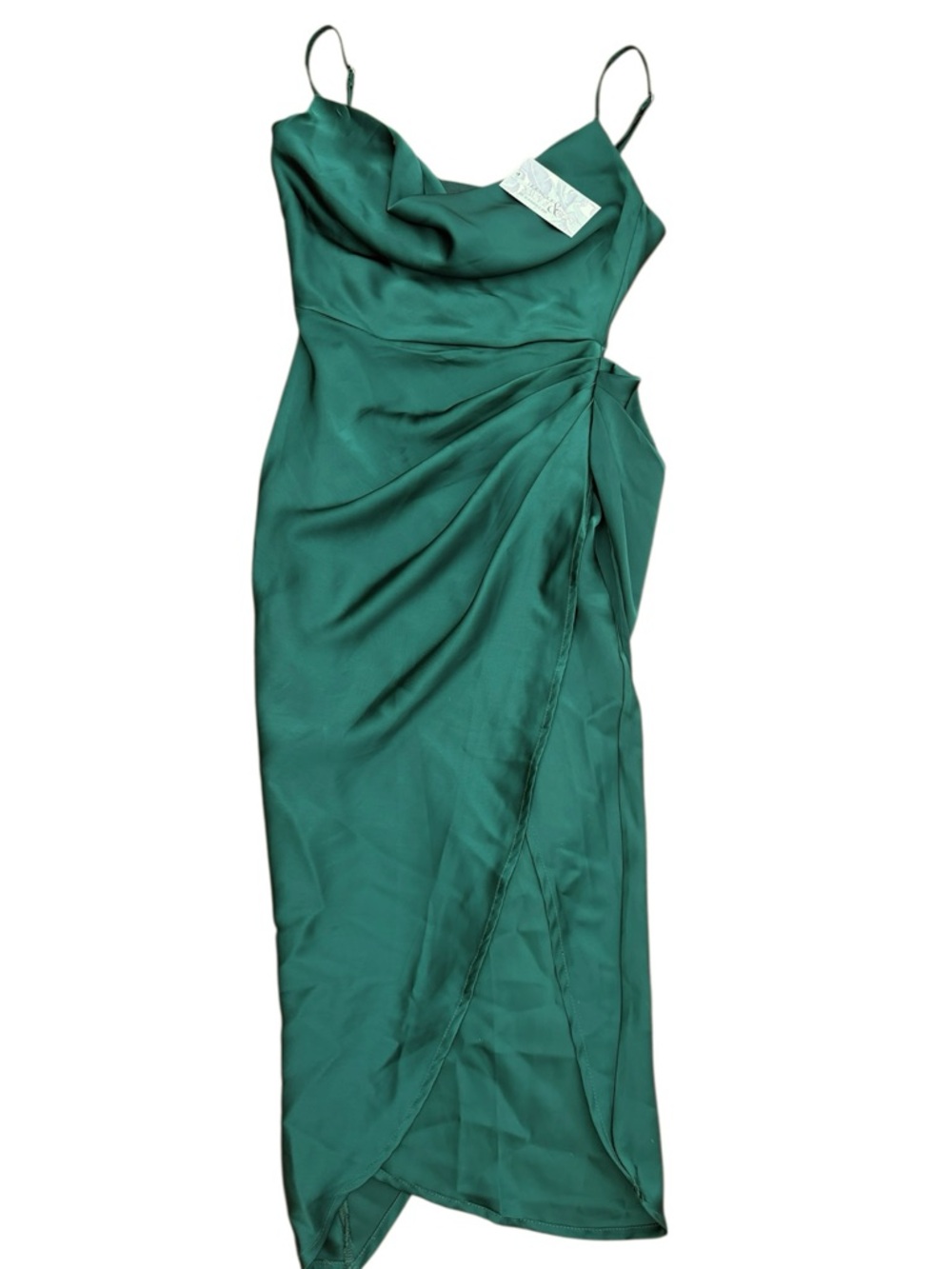 NWT MABLE Satin Slip Cowl Neck Midi Dress Emerald Green Size Small
